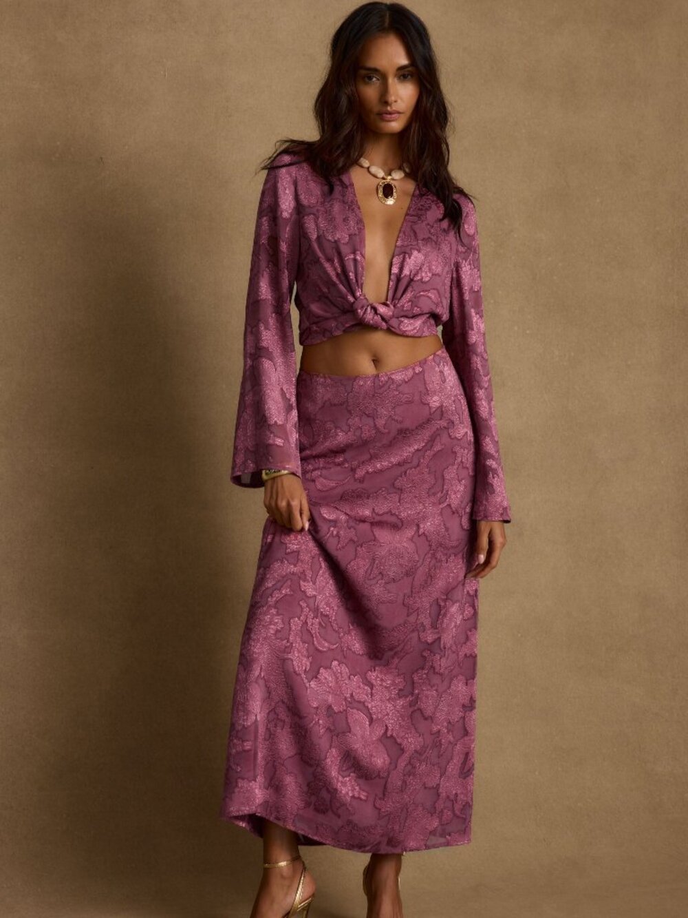 12th Tribe Waverly Mulberry Maxi Skirt Size MM